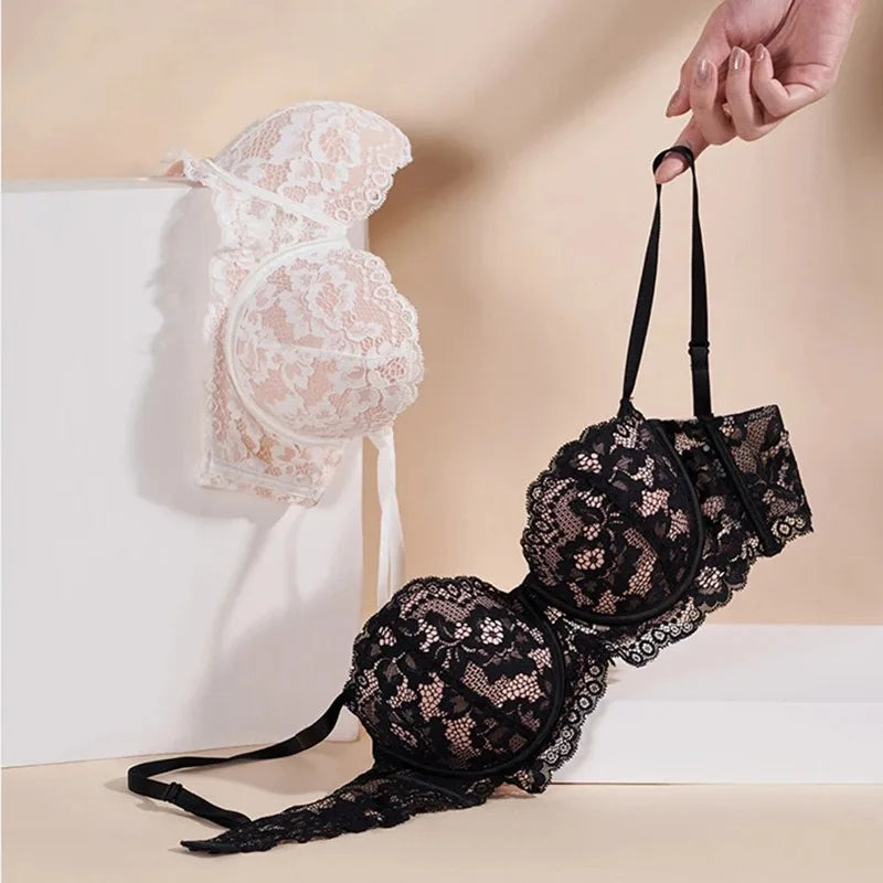 Sexy Lace 1/2 Cup Bra– Push-Up, Underwire, Floral Design, Comfortable Intimates!