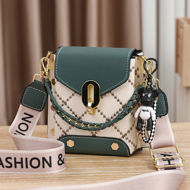 Mini Studded Crossbody Bag – Argyle Embroidery & Chain Decor Handbag for Women