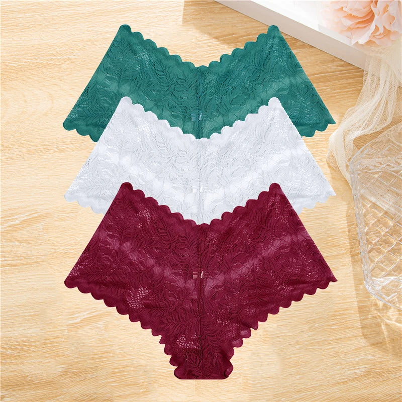 3PCS Lace Boyshorts – Low-rise, floral, sexy lace underwear
