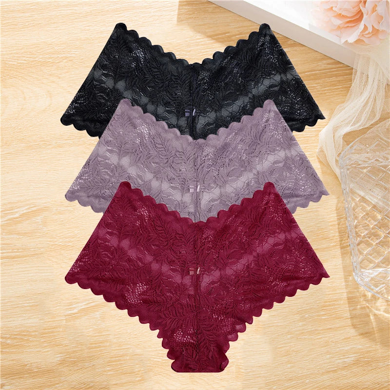 3PCS Lace Boyshorts – Low-rise, floral, sexy lace underwear
