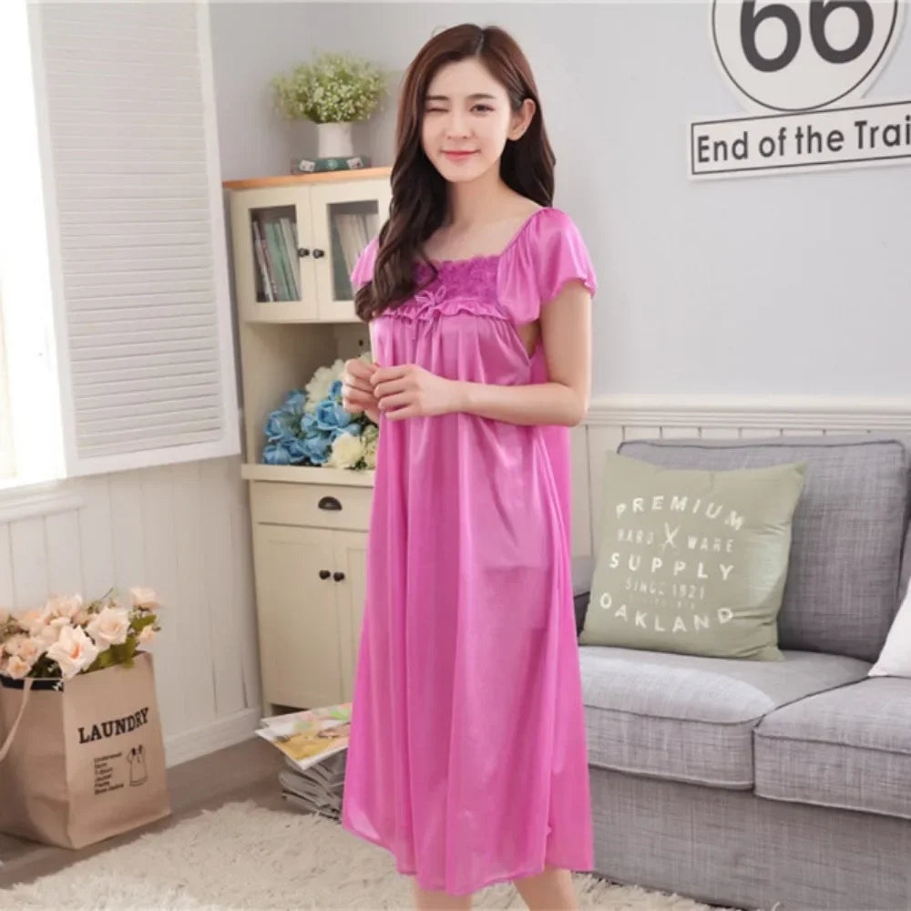Sexy Plus Size Ice Silk Satin Nightgown – Smooth, Stylish & Comfy!