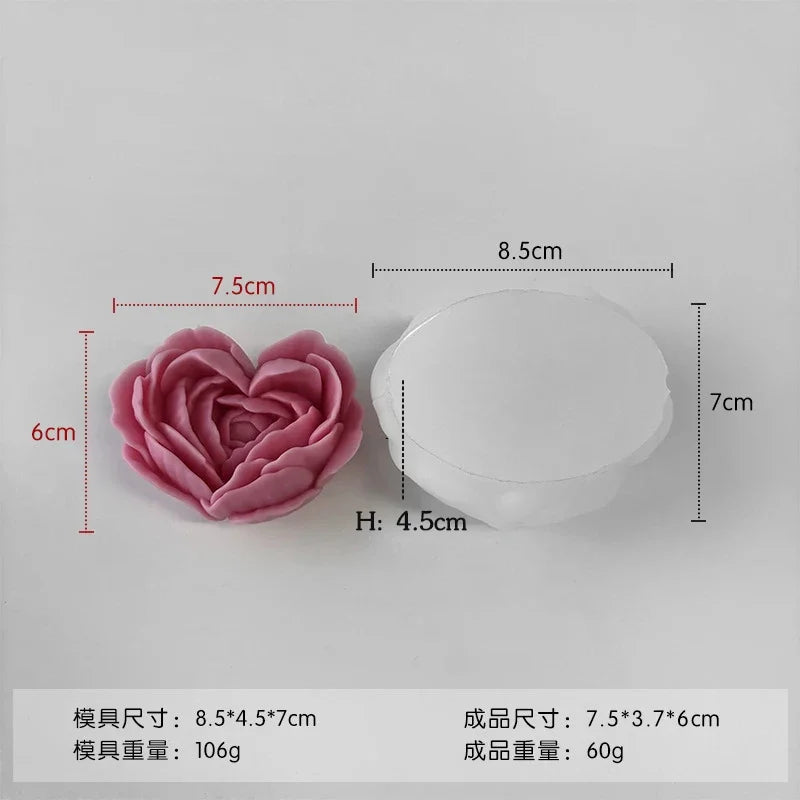 Love Flower Silicone Mold – Heart Shaped Rose for Candle, Soap, Resin, and Cake DIY