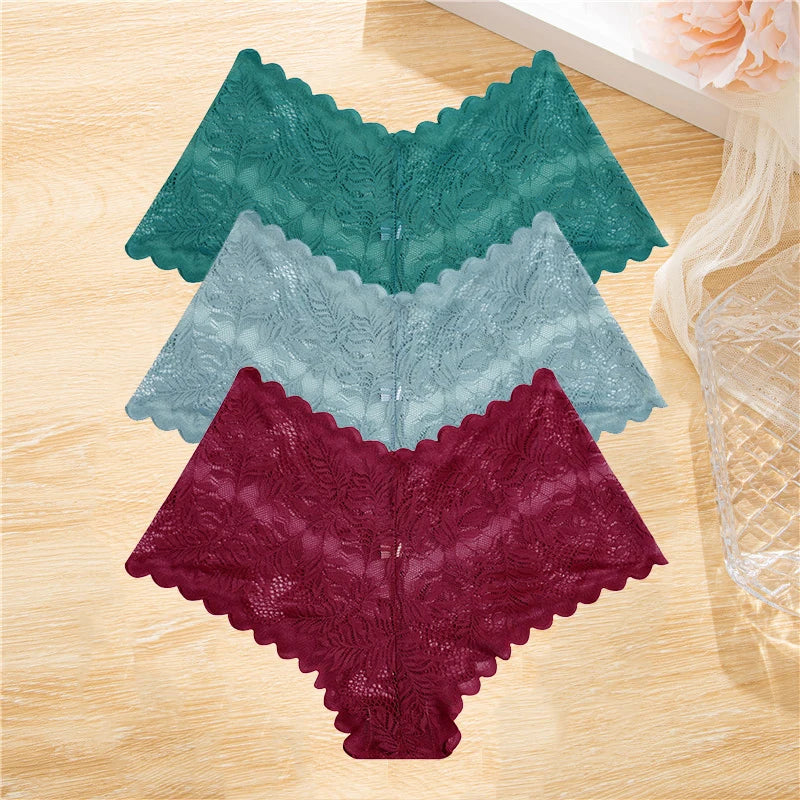 3PCS Lace Boyshorts – Low-rise, floral, sexy lace underwear