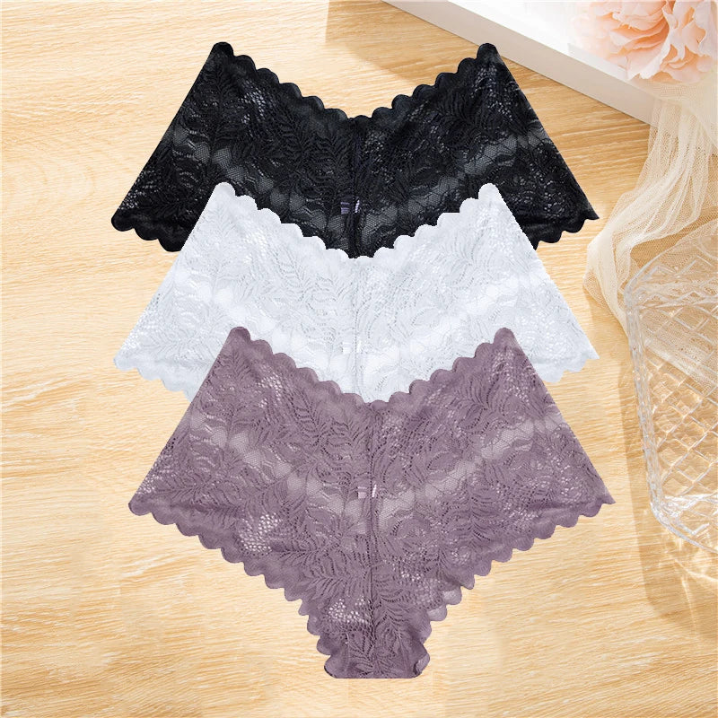 3PCS Lace Boyshorts – Low-rise, floral, sexy lace underwear