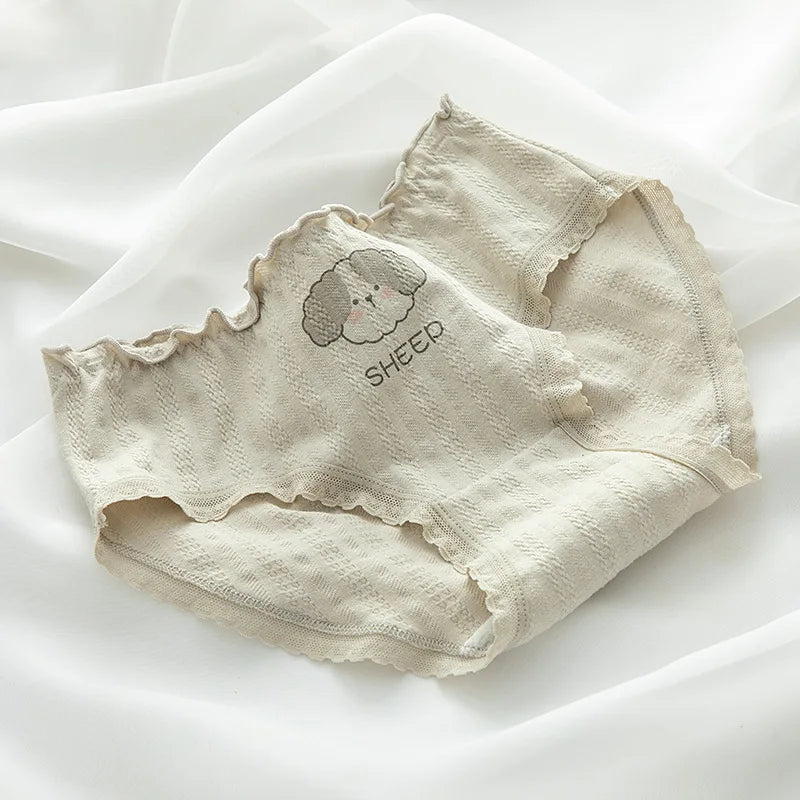 1Pcs Women's Cotton Panties – Cute Plaid Printed Briefs, Sexy Cartoon Design