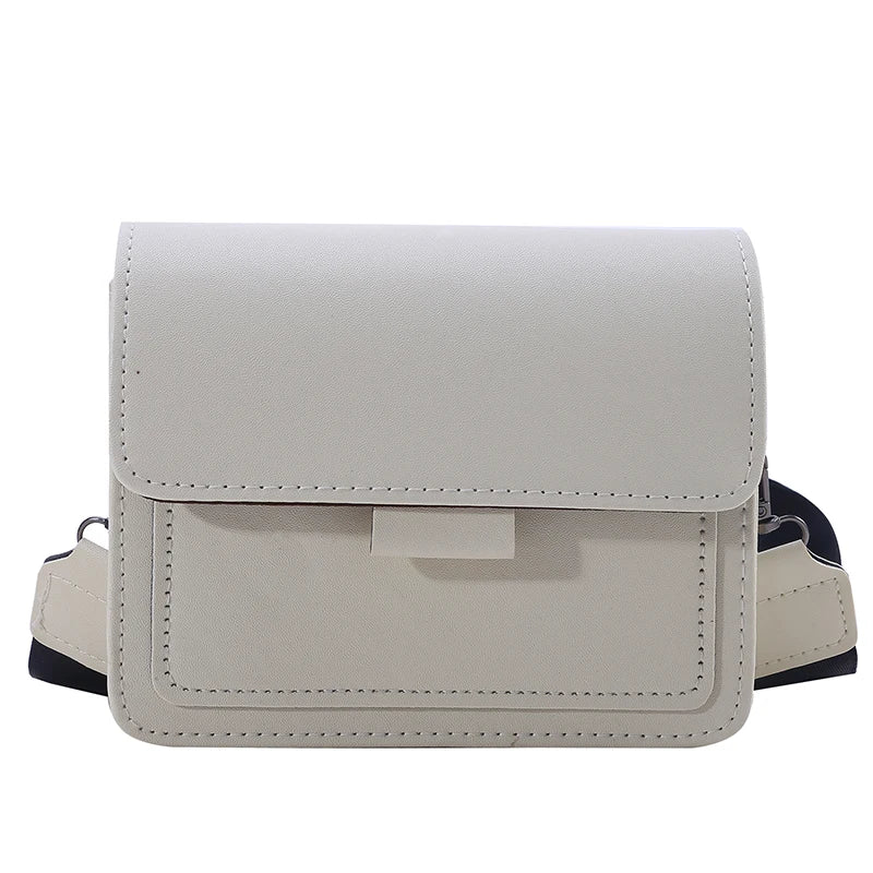 Ladies Messenger Bag, Solid Color, Trendy Wide Shoulder Strap, Small Square, Retro Casual Crossbody Bag