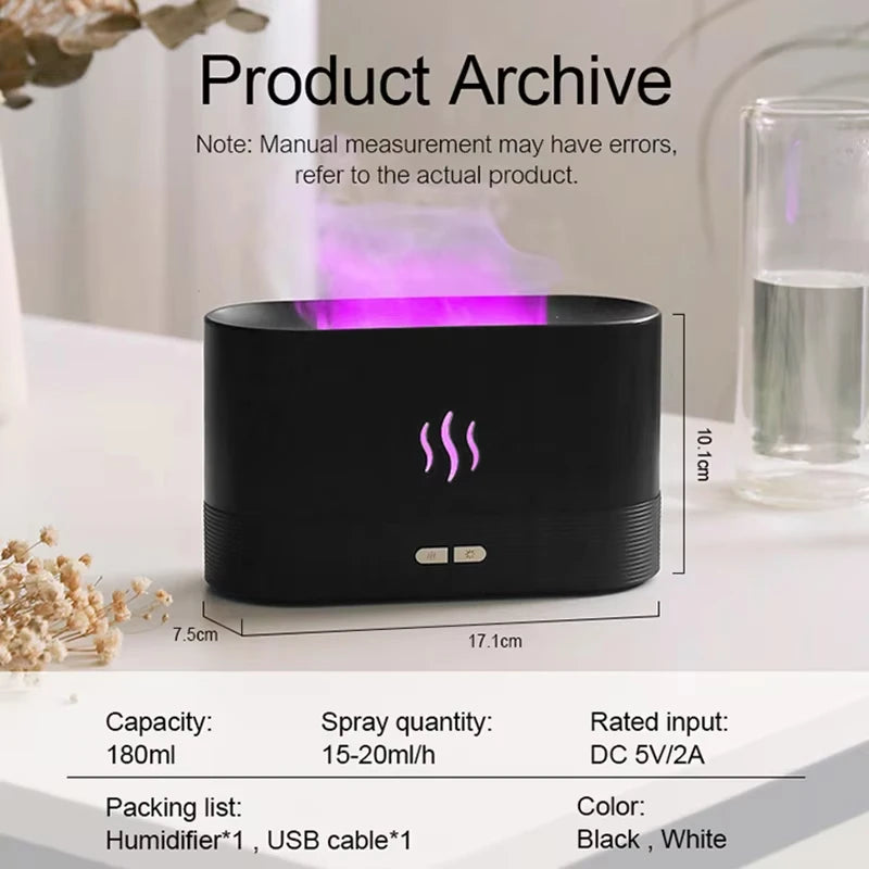 Vissko Aroma Flame Diffuser – 180ml Ultrasonic Humidifier & Essential Oil Lamp