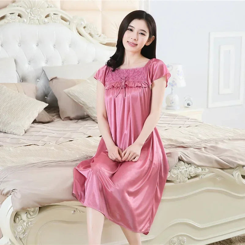 Sexy Plus Size Ice Silk Satin Nightgown – Smooth, Stylish & Comfy!