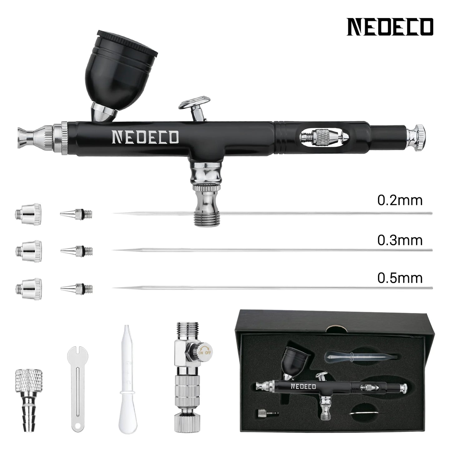 Neoeco Airbrush Kit – Dual-Action Gravity Gun with 3 Nozzle Sets for Makeup, Nail Art, and Painting