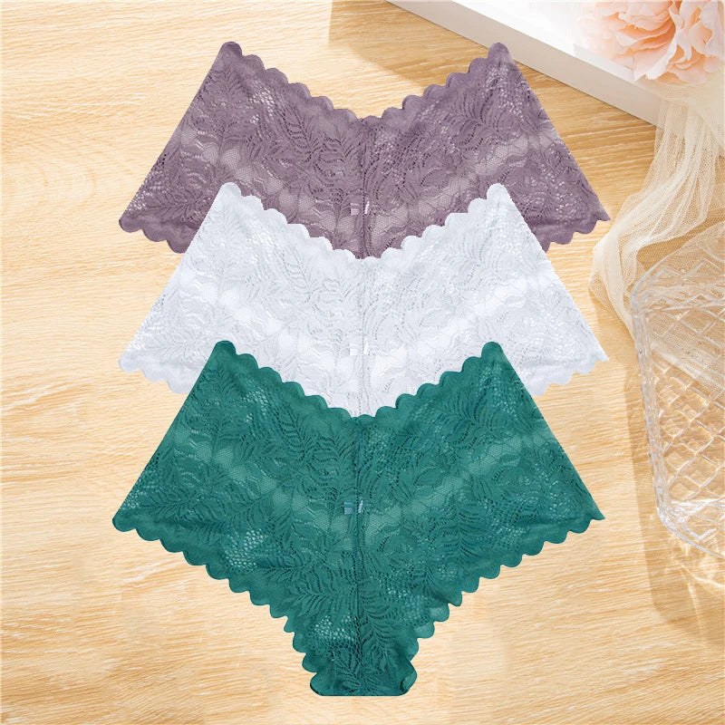 3PCS Lace Boyshorts – Low-rise, floral, sexy lace underwear