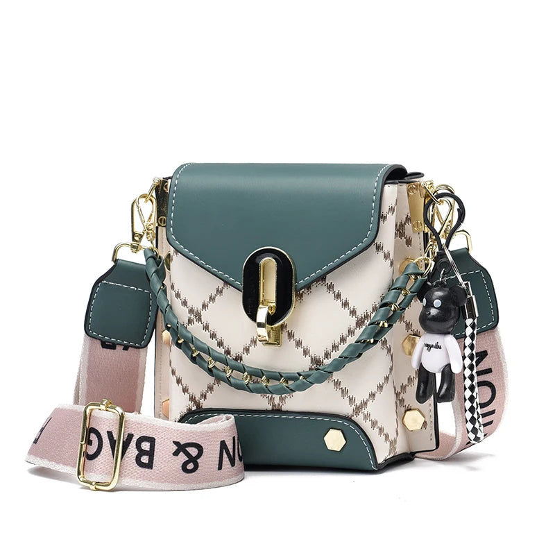 Mini Studded Crossbody Bag – Argyle Embroidery & Chain Decor Handbag for Women