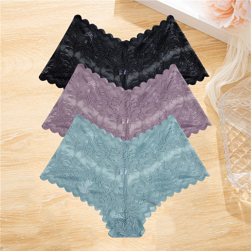 3PCS Lace Boyshorts – Low-rise, floral, sexy lace underwear