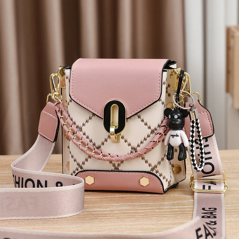 Mini Studded Crossbody Bag – Argyle Embroidery & Chain Decor Handbag for Women
