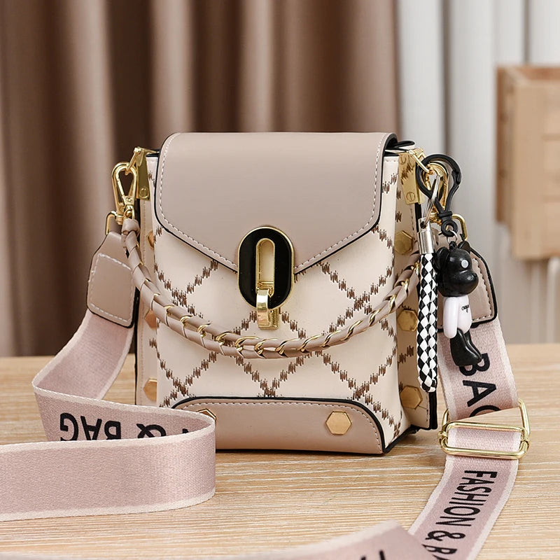 Mini Studded Crossbody Bag – Argyle Embroidery & Chain Decor Handbag for Women