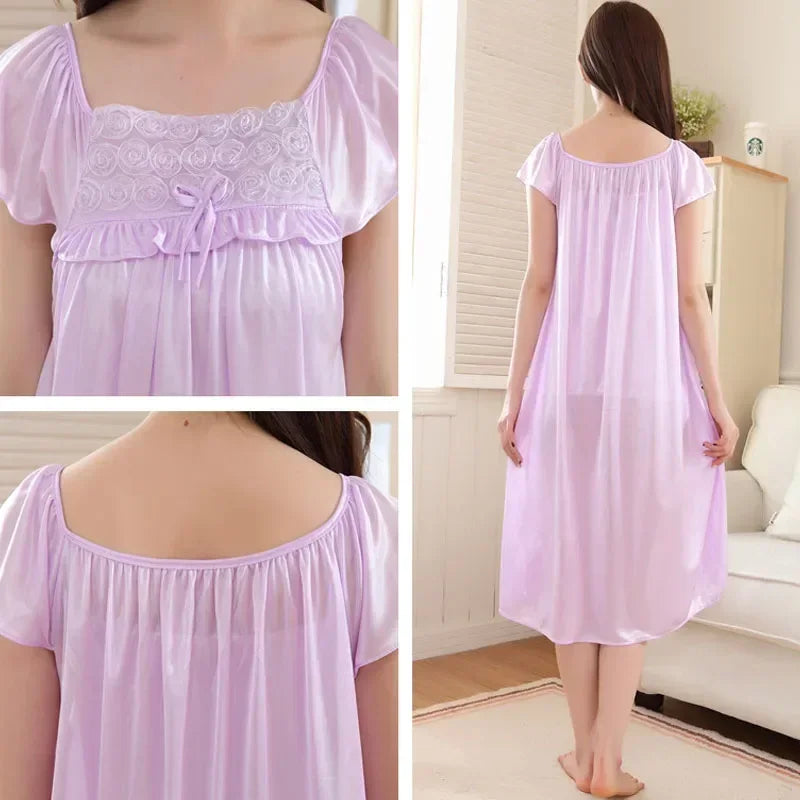Sexy Plus Size Ice Silk Satin Nightgown – Smooth, Stylish & Comfy!