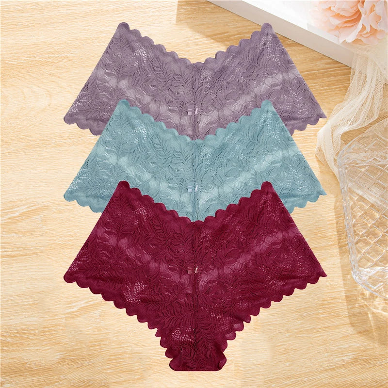 3PCS Lace Boyshorts – Low-rise, floral, sexy lace underwear