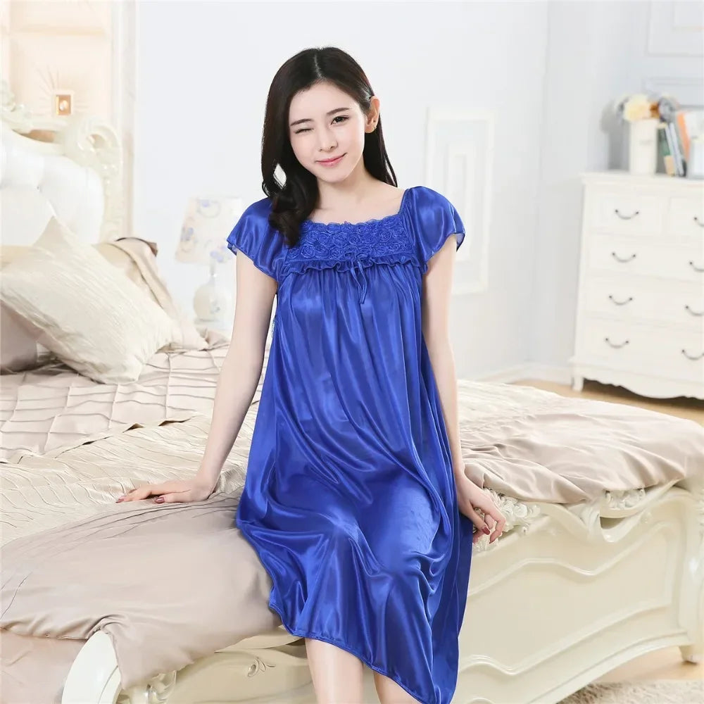 Sexy Plus Size Ice Silk Satin Nightgown – Smooth, Stylish & Comfy!
