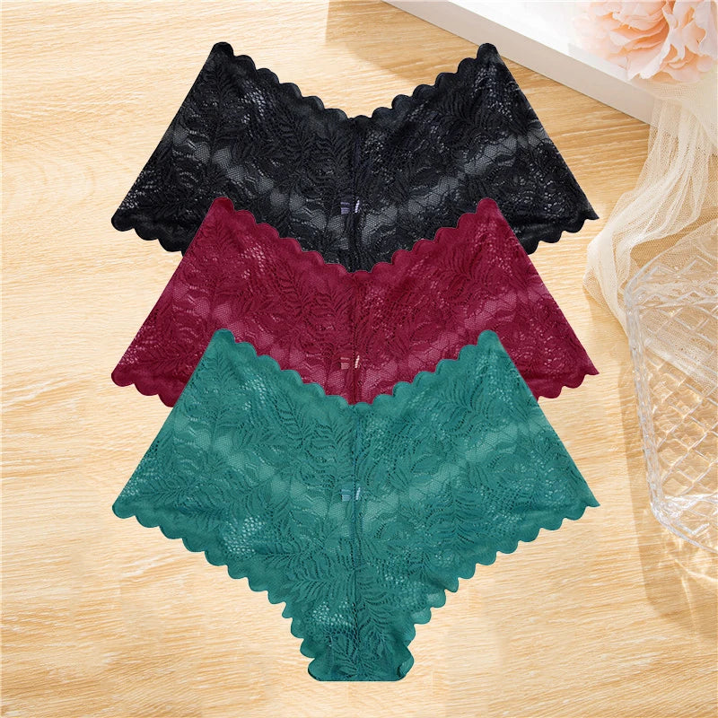 3PCS Lace Boyshorts – Low-rise, floral, sexy lace underwear
