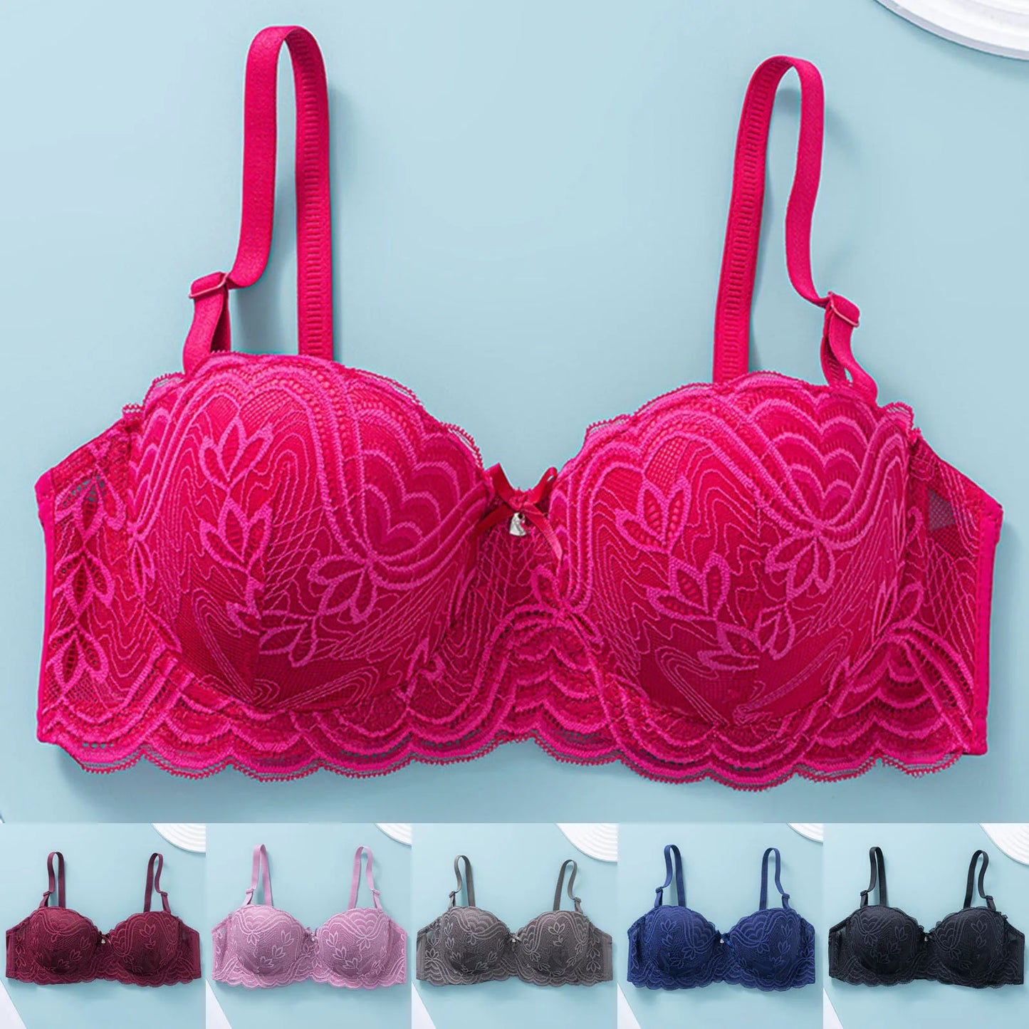 Women's Sexy Lace Underwire Bra, Floral Push-Up, Thin Half Cup, Gathered Brassiere for Everyday Wear.