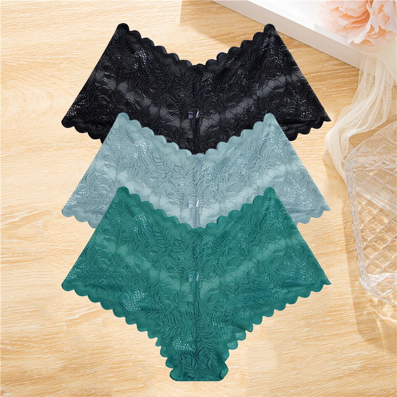 3PCS Lace Boyshorts – Low-rise, floral, sexy lace underwear