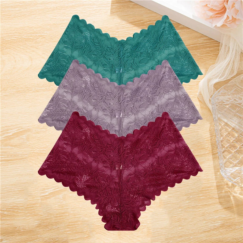 3PCS Lace Boyshorts – Low-rise, floral, sexy lace underwear