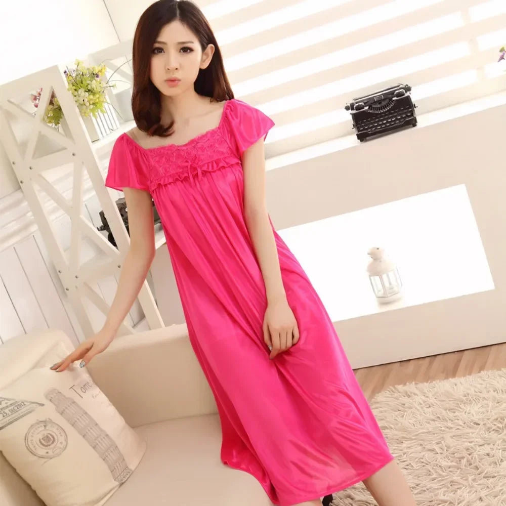 Sexy Plus Size Ice Silk Satin Nightgown – Smooth, Stylish & Comfy!