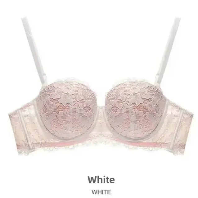 Half Cup Push-Up Lace Bra – Removable Straps, Sexy & Comfortable Lingerie in White and Black.