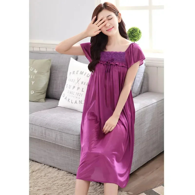 Sexy Plus Size Ice Silk Satin Nightgown – Smooth, Stylish & Comfy!