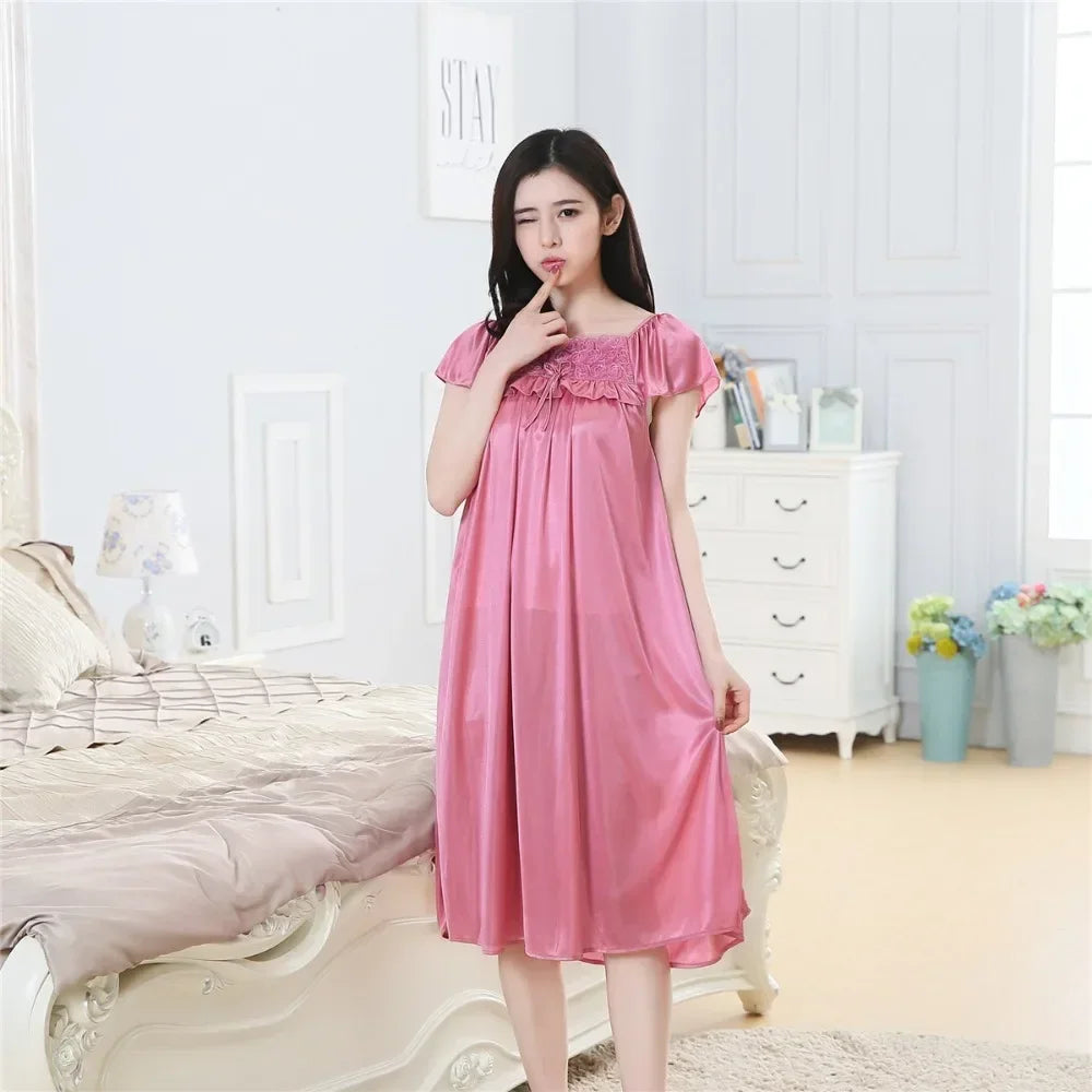 Sexy Plus Size Ice Silk Satin Nightgown – Smooth, Stylish & Comfy!