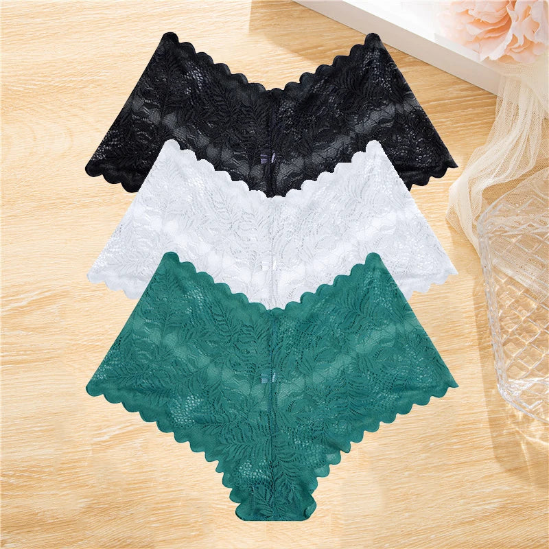 3PCS Lace Boyshorts – Low-rise, floral, sexy lace underwear