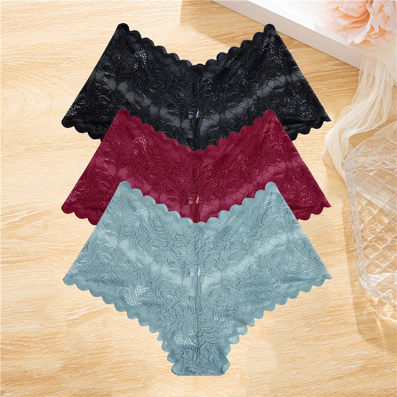 3PCS Lace Boyshorts – Low-rise, floral, sexy lace underwear