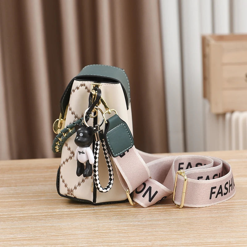 Mini Studded Crossbody Bag – Argyle Embroidery & Chain Decor Handbag for Women