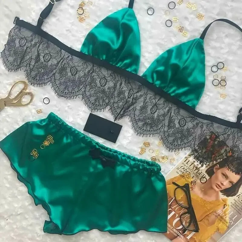 Sexy Silk Satin Pajama Set – V-Neck Crop Top & Shorts, Sleeveless Nightwear!