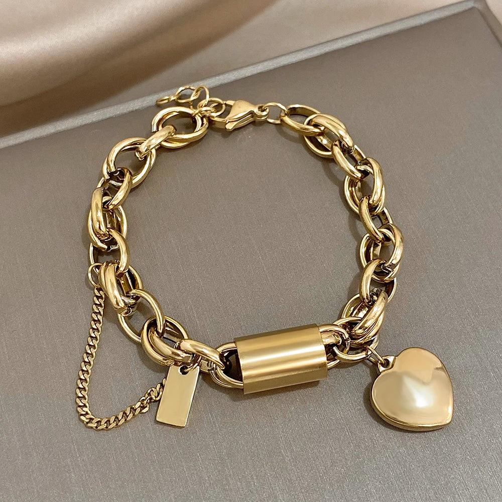 Heart Lock Charm Bracelet