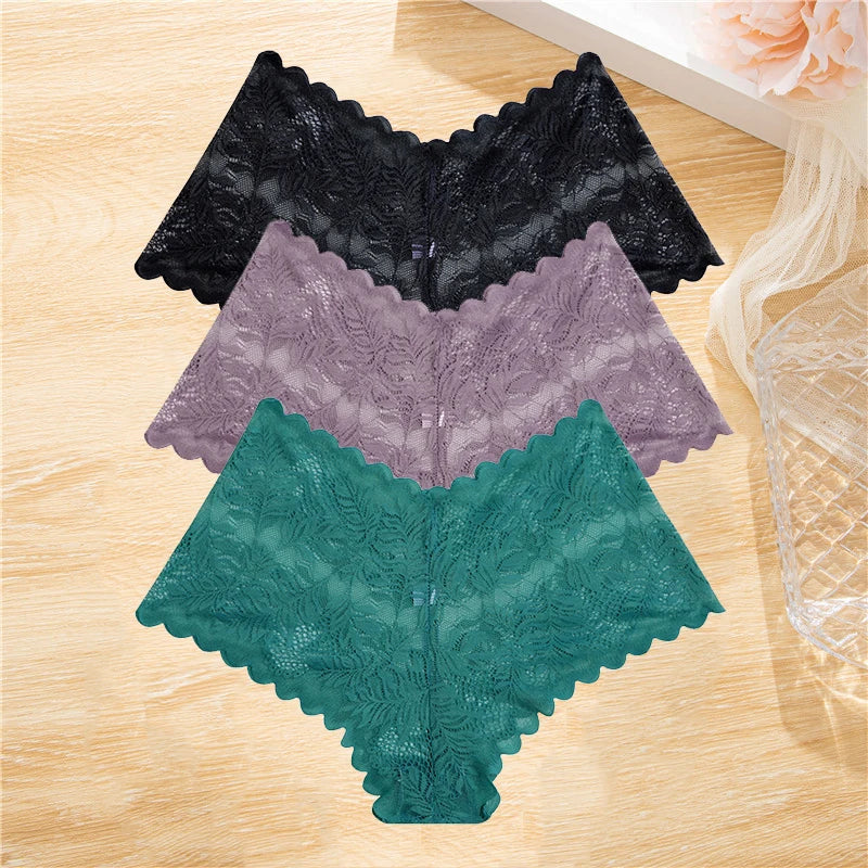 3PCS Lace Boyshorts – Low-rise, floral, sexy lace underwear