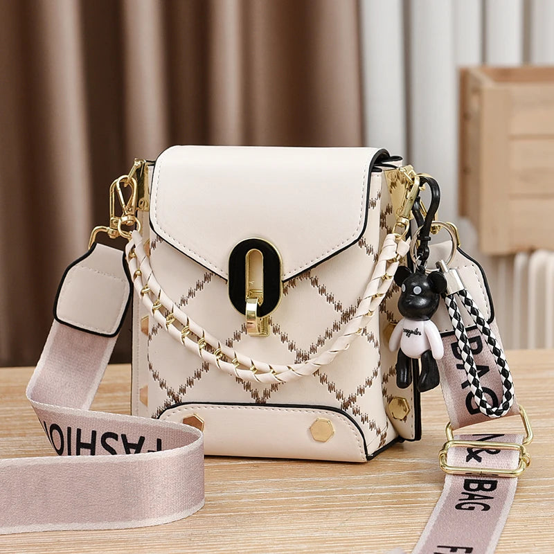 Mini Studded Crossbody Bag – Argyle Embroidery & Chain Decor Handbag for Women