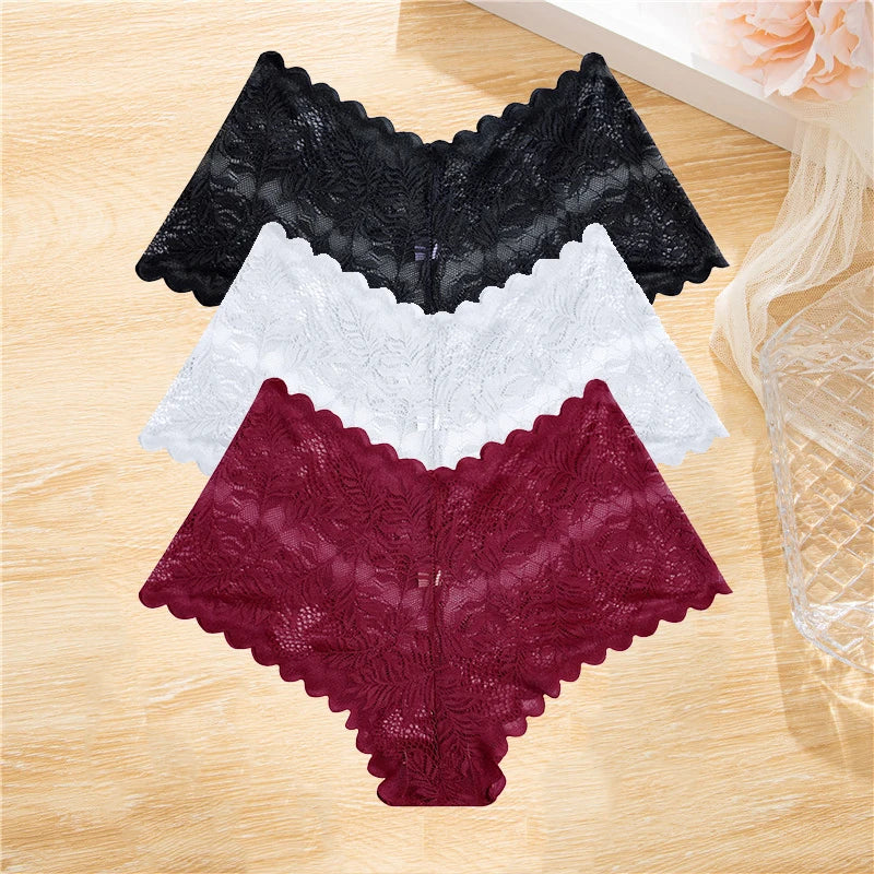 3PCS Lace Boyshorts – Low-rise, floral, sexy lace underwear