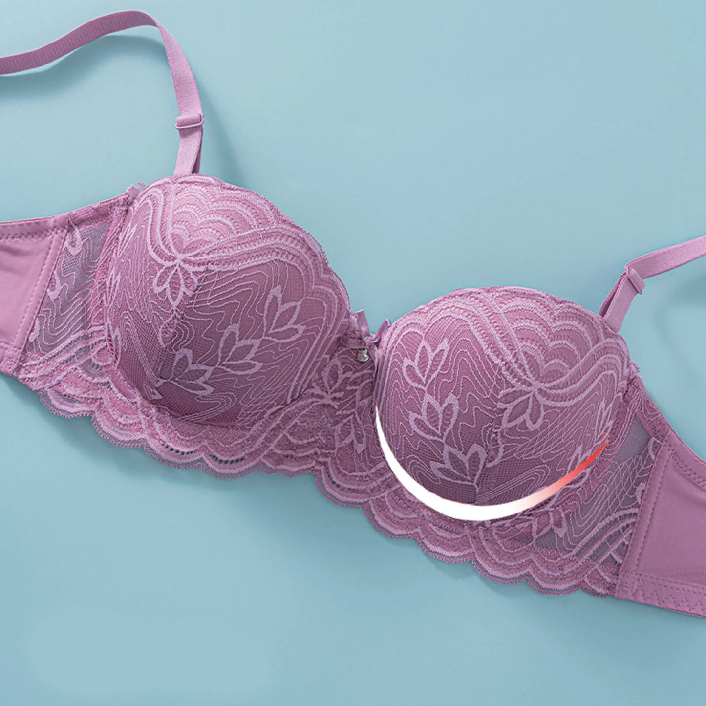 Women's Sexy Lace Underwire Bra, Floral Push-Up, Thin Half Cup, Gathered Brassiere for Everyday Wear.