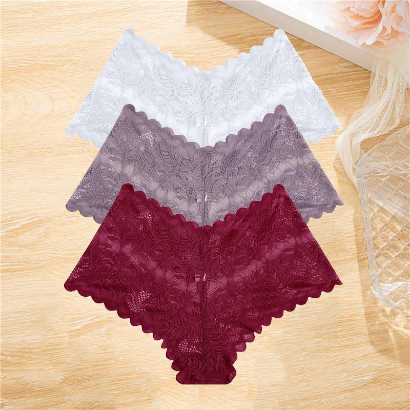 3PCS Lace Boyshorts – Low-rise, floral, sexy lace underwear