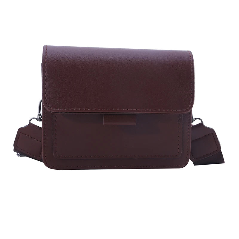 Ladies Messenger Bag, Solid Color, Trendy Wide Shoulder Strap, Small Square, Retro Casual Crossbody Bag