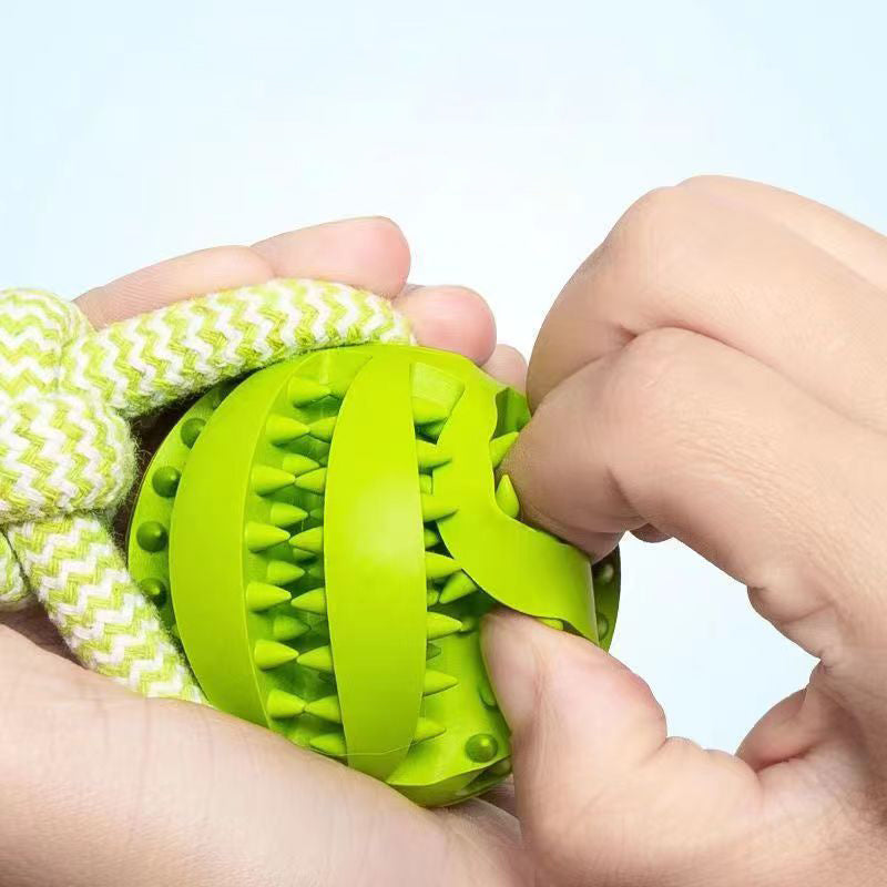 Interactive treat ball with hemp rope—durable, bite-resistant, and perfect for small dogs' chewing and dental care - Dailyy shoplio
