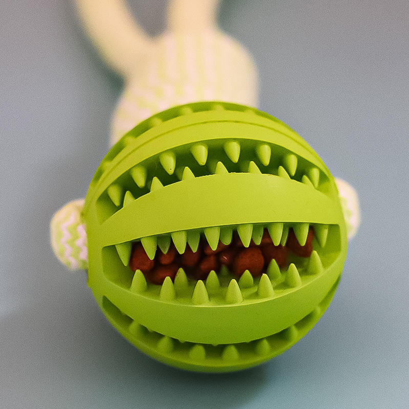 Interactive treat ball with hemp rope—durable, bite-resistant, and perfect for small dogs' chewing and dental care - Dailyy shoplio