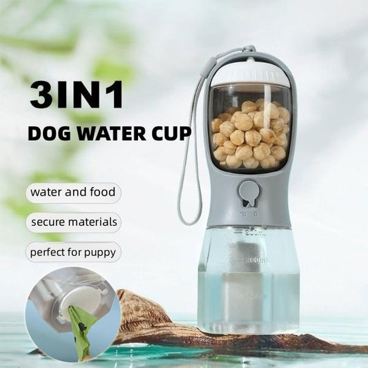 3-in-1 Portable Pet Water & Food Cup with Waste Bag Holder - Dailyy shoplio