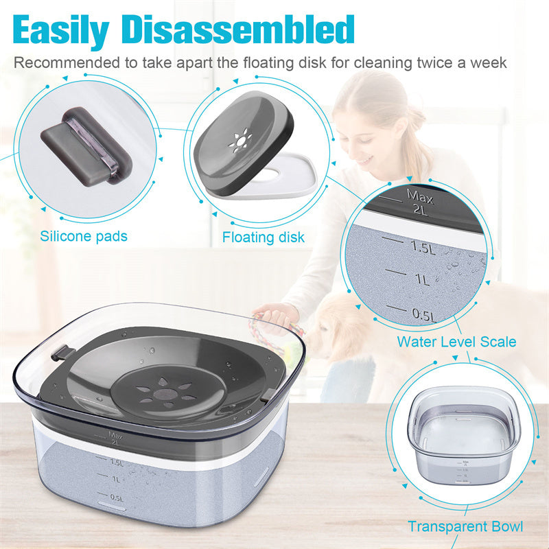 70oz Spill-Proof Dog Water Bowl – 2L Capacity, Transparent, Slow Drinking for Dogs & Cats - Dailyy shoplio
