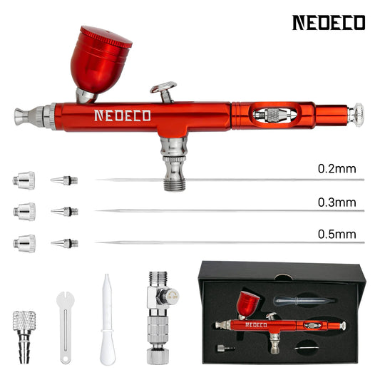 Neoeco Airbrush Kit – Dual-Action Gravity Gun with 3 Nozzle Sets for Makeup, Nail Art, and Painting