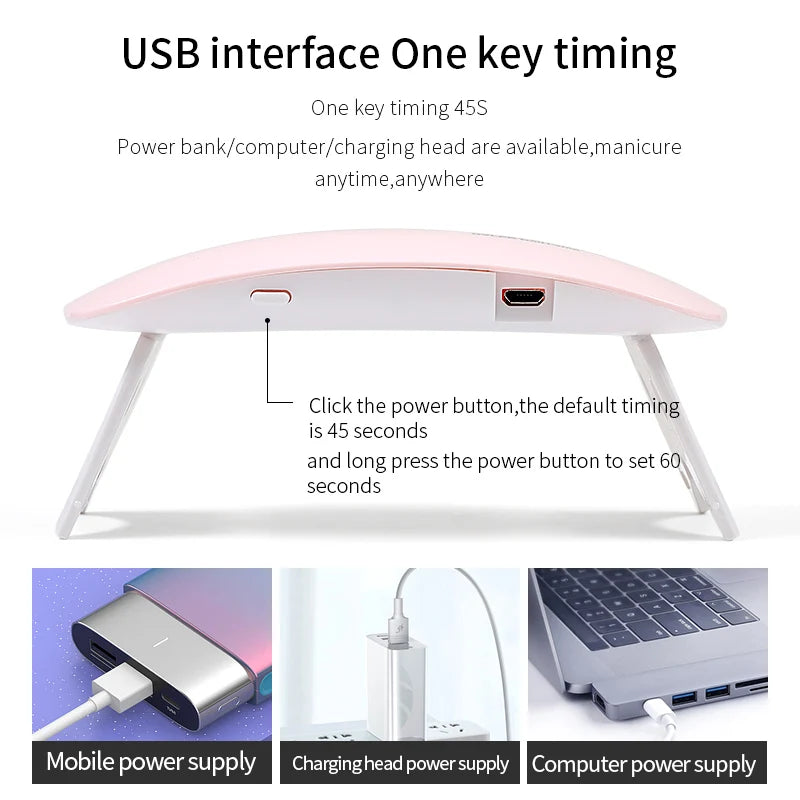 6W Mini UV LED Nail Lamp – Portable Gel Polish Dryer with USB Cable
