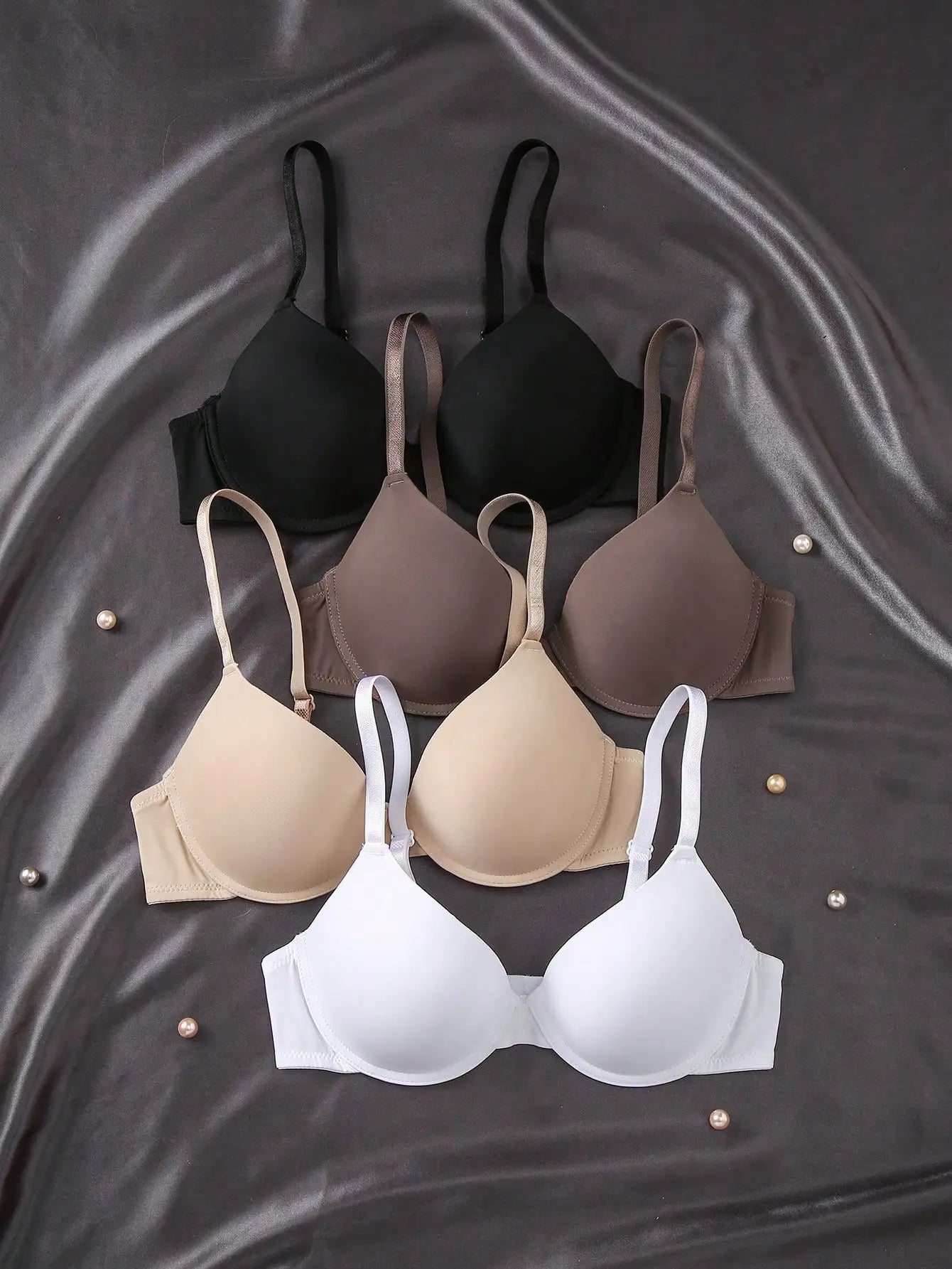 4-piece multi-color women's lingerie set, smooth, soft steel ring, comfortable push-up, versatile bra.