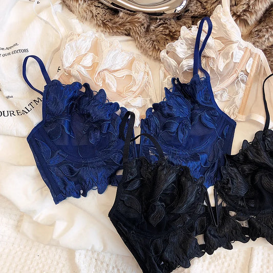 Sexy Lace Underwear Set – Ultra-Thin, Embroidered Bra & Panty, Deep-V Bralette!