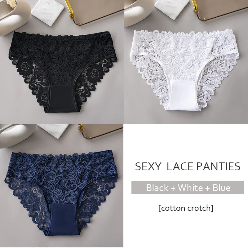 3PCS/Set Luxury Floral Lace Panties, Sexy Hollow Briefs, Breathable Women’s Underwear.