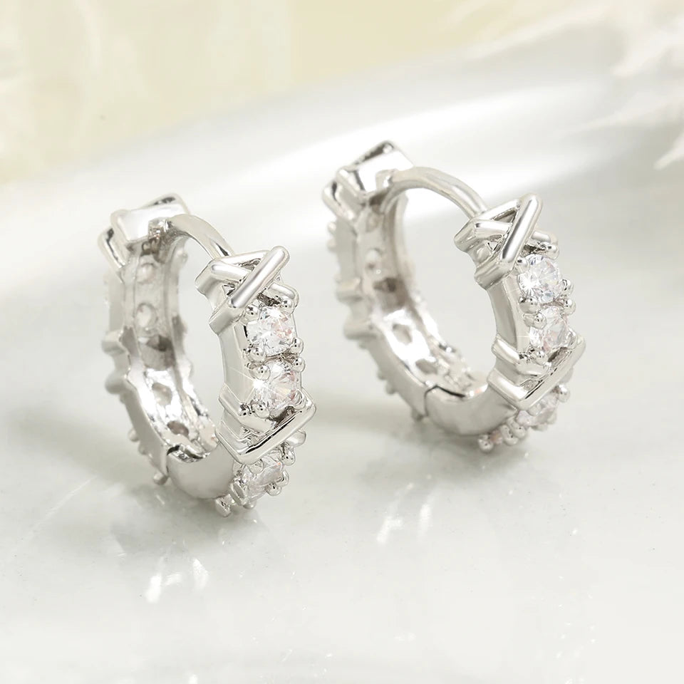 Korean Zircon Metal Hoop Earrings